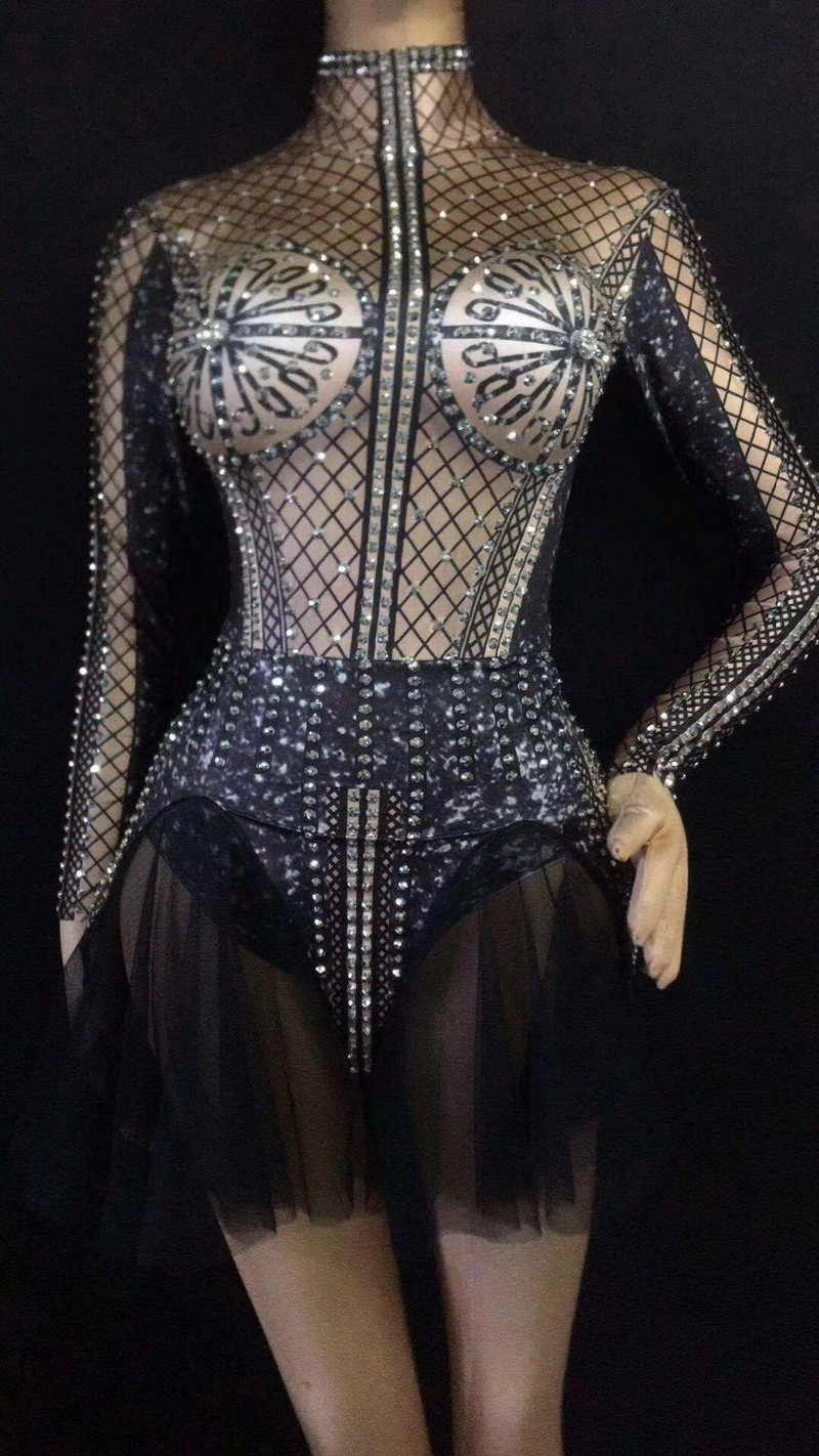 Ženska seksi srebrna odjeća sa kamenčićima Bodi Sjajni Bodi Kostim Proslava rođendana Ženska pjevačica Plesna večer Bodi