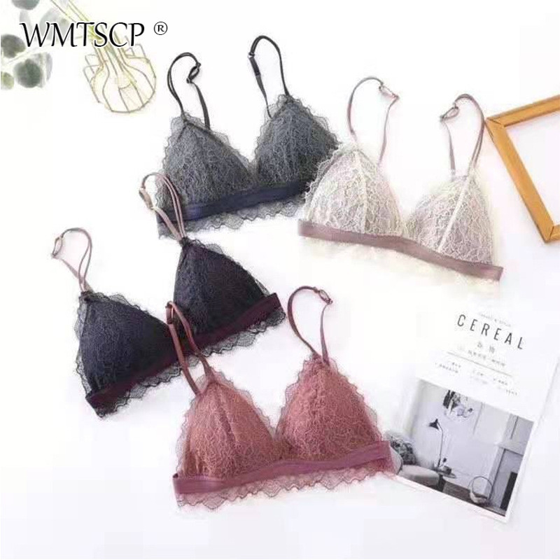 WMTSCP Lenjeria de dantelă pentru femei fără inel de oțel arată cupa triunghiulară subțire, sexy, în V adânc, sutien confortabil pentru îngrijirea pieptului