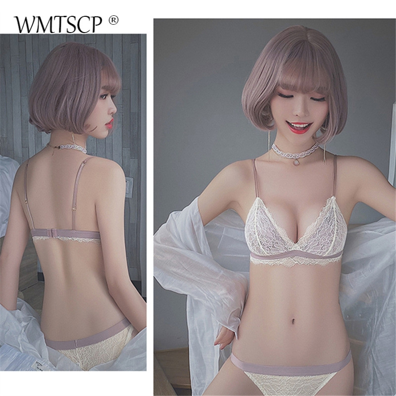 WMTSCP Lenjeria de dantelă pentru femei fără inel de oțel arată cupa triunghiulară subțire, sexy, în V adânc, sutien confortabil pentru îngrijirea pieptului