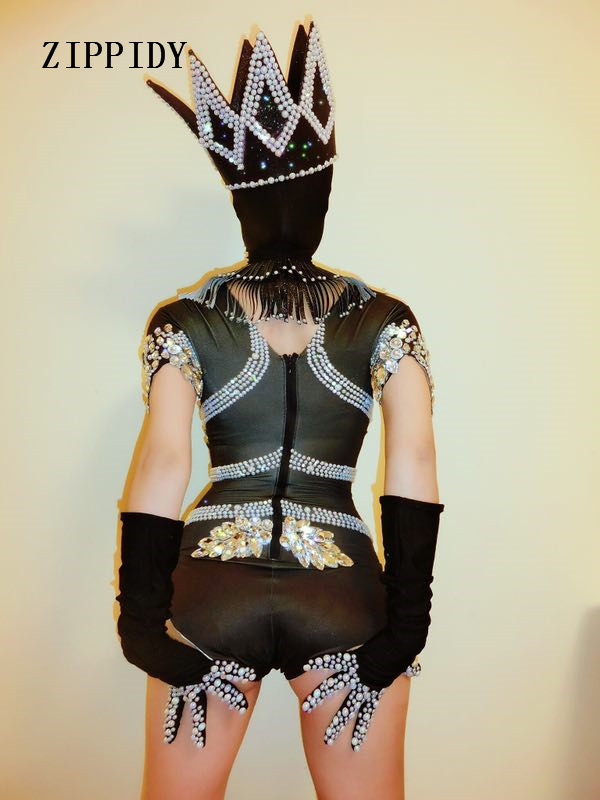 Body sexy cu cristale strălucitoare negre, diamante strălucitoare, ținută pentru căciulă, ținută pentru scenă, costum femei, ținută de sărbătorire, ținută de dans