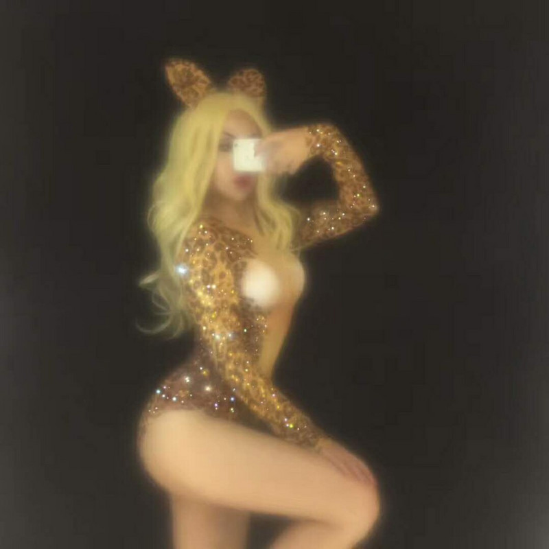 Body cu imprimeu leopard sexy, costume cu strasuri, body club de noapte pentru DJ, dansator, cântăreț, ținută de scenă, costum femei, îmbrăcat sexy