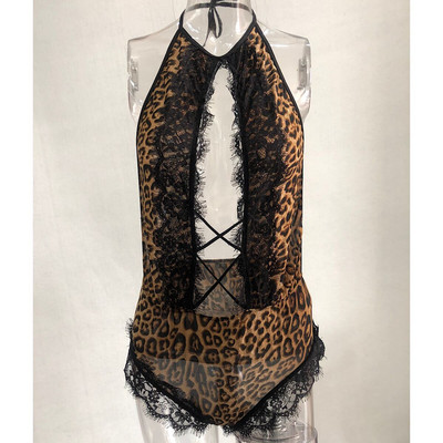 YiDuo Patchwork Dantela Imprimare Leopard Body Halter Sexy Femei Hollow Out Bandage Crisscross Club Party Body Body Body Body
