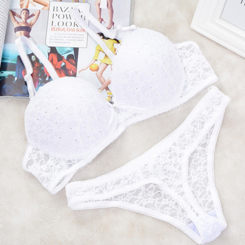 Set sutien cu găurit din dantelă Set de lenjerie intima Push Up pentru femei de mărime Plus