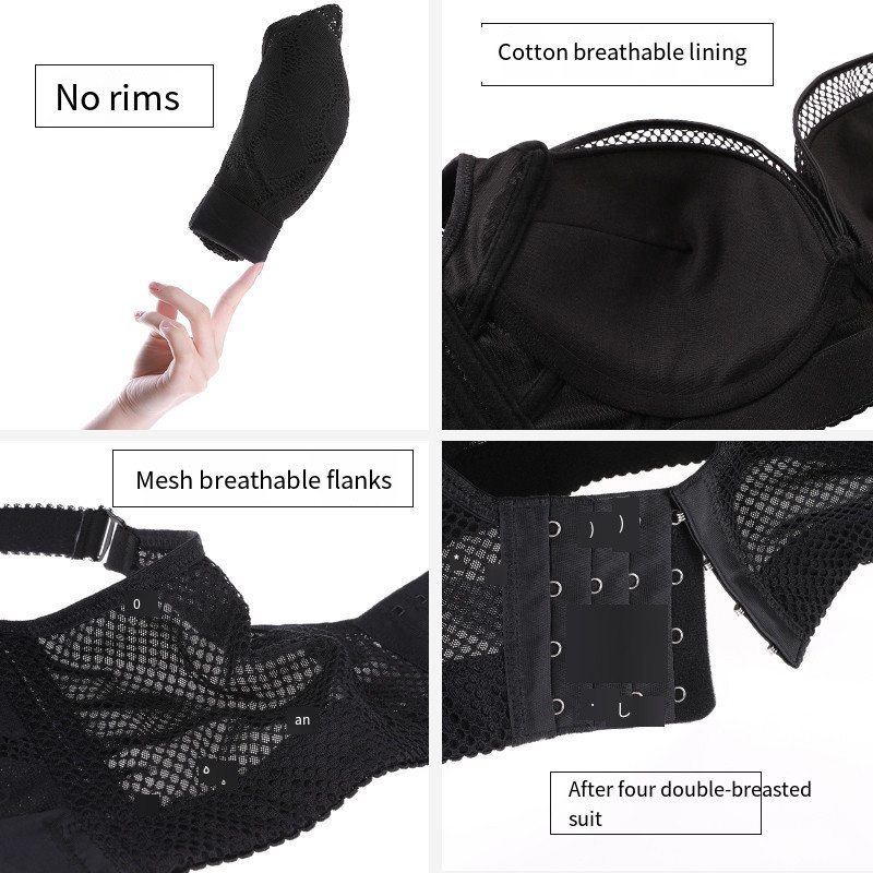 4 stiluri Sutiene din dantelă Lenjerie de corp Mărime PLUS Lenjerie de corp pentru femei, cupă mare subțire, plasă adunată, respirabilă, îmbrăcăminte fără jante 48 50 52 CDE