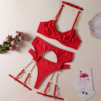 Безшевно дамско бельо Ellolace с каишка с верижка Red Hot Sexy Intimate Luxury Suit Solid Fine Len Sets