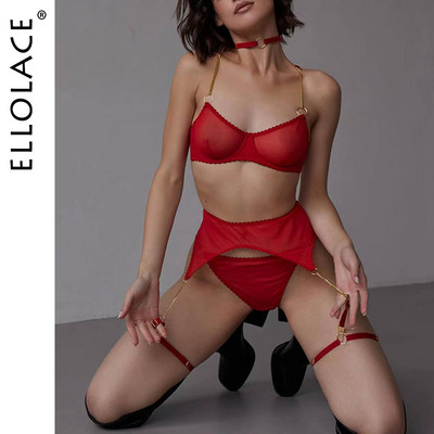 Безшевно дамско бельо Ellolace с каишка с верижка Red Hot Sexy Intimate Luxury Suit Solid Fine Len Sets