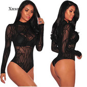 Naiste must läbipaistev võrkkombine, pitsist pikkade varrukatega kilpkaelusega bodi, uus seksikas läbipaistev õhuke naiste suvine mängukostüüm