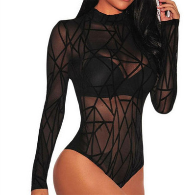 Naiste must läbipaistev võrkkombine, pitsist pikkade varrukatega kilpkaelusega bodi, uus seksikas läbipaistev õhuke naiste suvine mängukostüüm