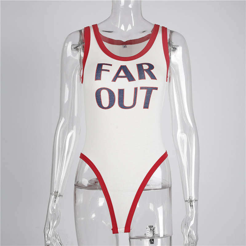 2018 Νέα γυναικεία σέξι γράμματα τύπωμα κορμάκι πλαϊνό συνονθύλευμα Slash λαιμόκοψη Σώμα Playsuit Slim Fit αμάνικο ολόσωμο