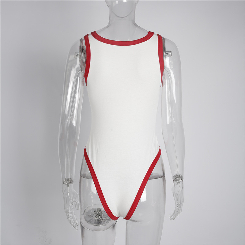 2018 Νέα γυναικεία σέξι γράμματα τύπωμα κορμάκι πλαϊνό συνονθύλευμα Slash λαιμόκοψη Σώμα Playsuit Slim Fit αμάνικο ολόσωμο