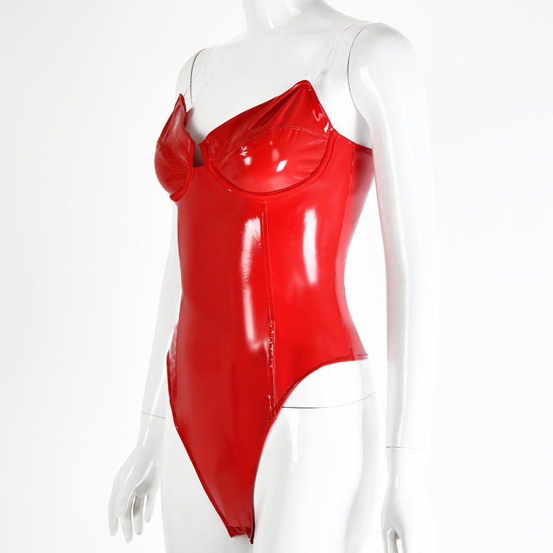 Body sexy din piele PU, fără bretele, cu decolteu în V adânc, fără mâneci, body stretch pentru femei, topuri, catsuit, body skinny, îmbrăcăminte de club