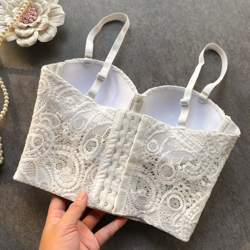 Vest Korsett Tops Elegantne seljata alumine Femme Slim Crop Sexy Lace Fish Bone Camisole Naiste Debardeur Push UP Tank Top Vest