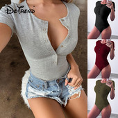 Body cu corp sexy pentru femei, negru, gri, roșu, verde, cu decolteu în V adânc, tricotat cu mâneci scurte, salopete pentru femei, costum scurt pentru femei