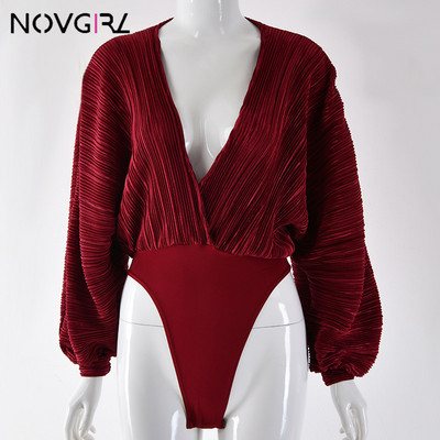 Novgirl σέξι, βαθύ V λαιμόκοψη, μακρυμάνικη, φαρδιά γυναικεία ολόσωμη φόρμα 2019 Άνοιξη φθινόπωρο συνονθύλευμα Μόδα κορμάκι Clubwear casual φόρμες