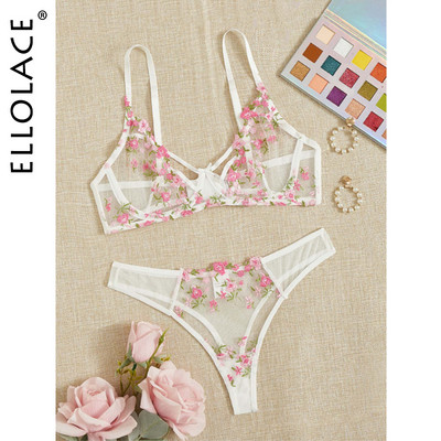 Ellolace Lenjerie Sexy Set Femeie 2 Piese Lenjerie Intima Transparenta Dantela Sutien Transparent Seturi Slip Hot Seamless Fancy Fairy Intimate
