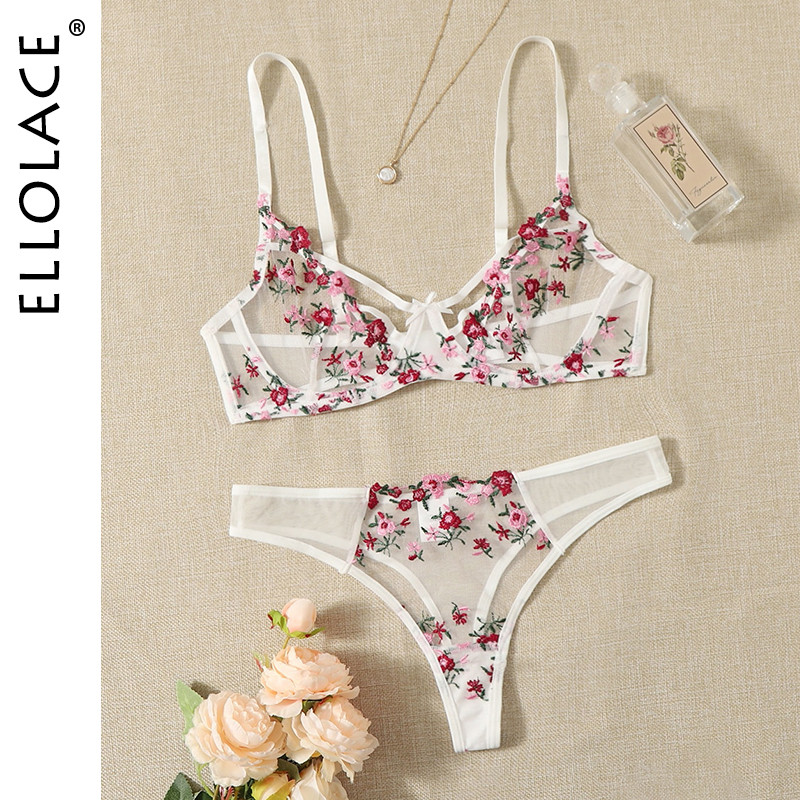 Ellolace Lenjerie Sexy Set Femeie 2 Piese Lenjerie Intima Transparenta Dantela Sutien Transparent Seturi Slip Hot Seamless Fancy Fairy Intimate