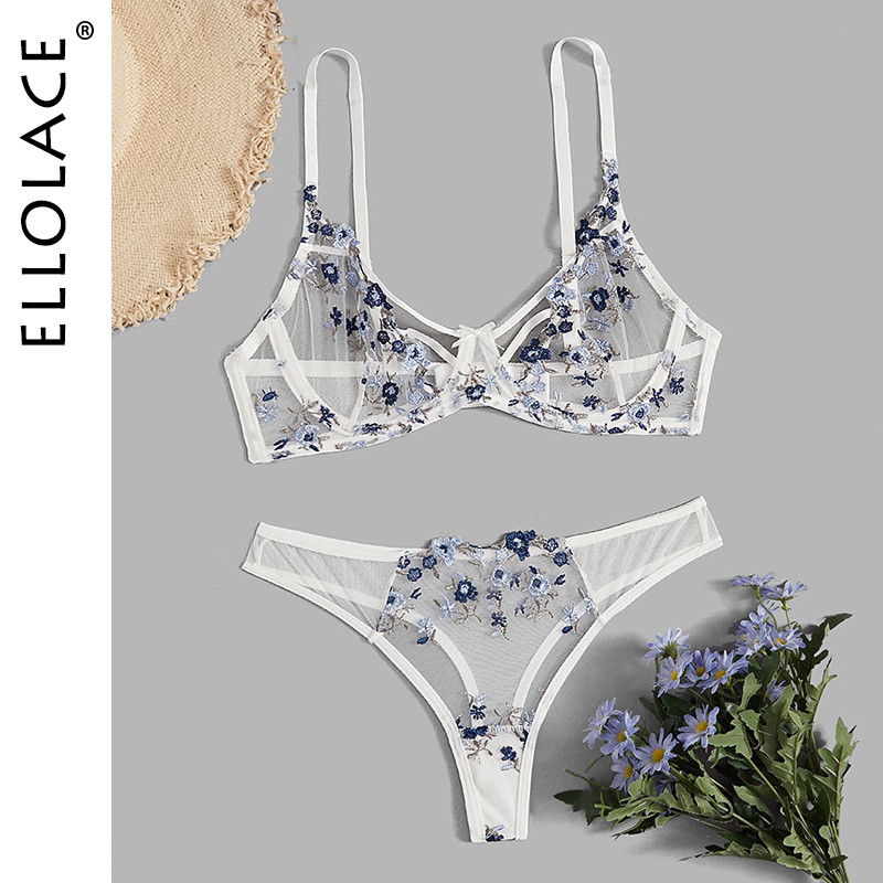 Ellolace Lenjerie Sexy Set Femeie 2 Piese Lenjerie Intima Transparenta Dantela Sutien Transparent Seturi Slip Hot Seamless Fancy Fairy Intimate