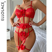 Ellolace Bowknot Lenjerie Roșu Ziua Îndrăgostiților Seturi Sissy Erotice G-String Lenjerie de corp Fancy Femei Necenzurate Naked Bilizna Outfits