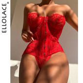 Ellolace Roșu Ziua Îndrăgostiților Fetiș Lenjerie Dantela Corsete Ținute Cu umeri Topuri Lenjerie intima G-String Luxury Sexy Intimate