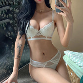 Fashion White Brassiere Push-Up Σετ σουτιέν Σέξι κούφια γυναικεία εσώρουχα Βαμβακερά χοντρά σουτιέν CD Cup Plus Size Σετ εσωρούχων Κέντημα