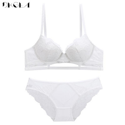 Fashion White Brassiere Push-Up Σετ σουτιέν Σέξι κούφια γυναικεία εσώρουχα Βαμβακερά χοντρά σουτιέν CD Cup Plus Size Σετ εσωρούχων Κέντημα
