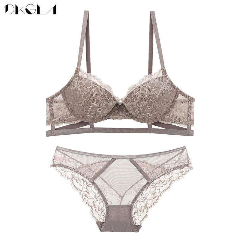 Fashion White Brassiere Push-Up Σετ σουτιέν Σέξι κούφια γυναικεία εσώρουχα Βαμβακερά χοντρά σουτιέν CD Cup Plus Size Σετ εσωρούχων Κέντημα