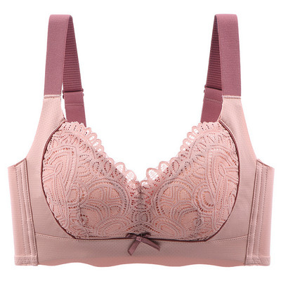 Piept mare fără fir semnificativ mai mic Lenjerie de dantelă pentru femei, cu închidere laterală subțire, ajustare Furu, teacă confortabilă Sutien pentru femei