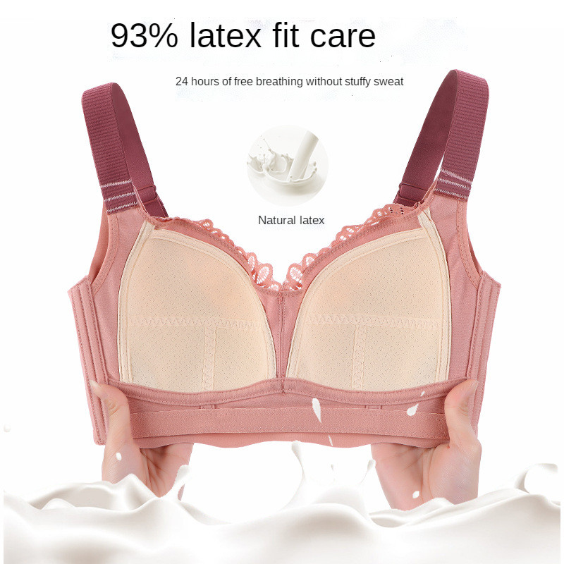Piept mare fără fir semnificativ mai mic Lenjerie de dantelă pentru femei, cu închidere laterală subțire, ajustare Furu, teacă confortabilă Sutien pentru femei