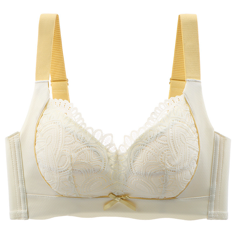 Piept mare fără fir semnificativ mai mic Lenjerie de dantelă pentru femei, cu închidere laterală subțire, ajustare Furu, teacă confortabilă Sutien pentru femei