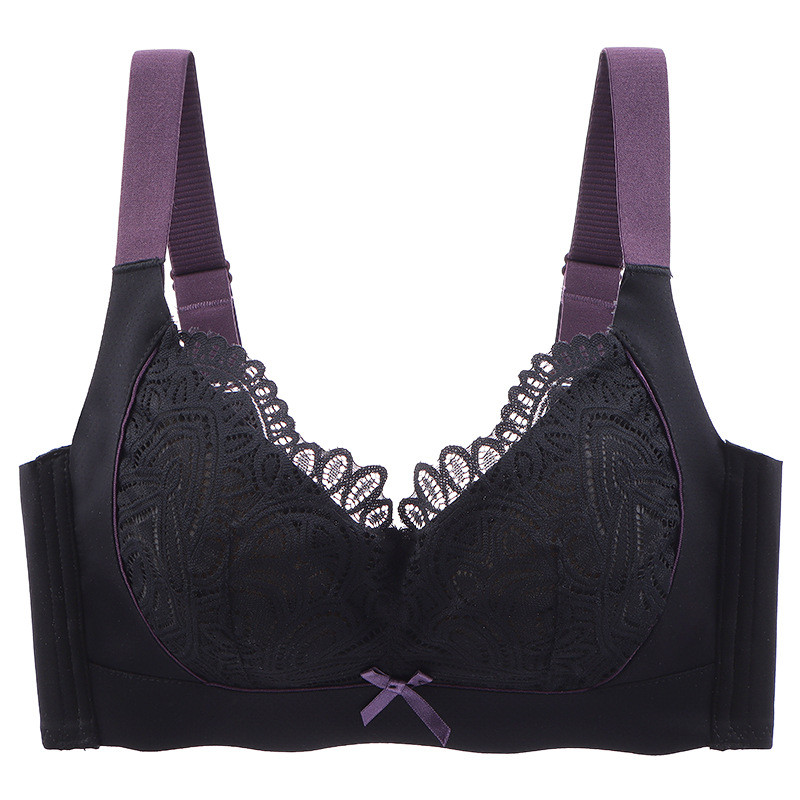 Piept mare fără fir semnificativ mai mic Lenjerie de dantelă pentru femei, cu închidere laterală subțire, ajustare Furu, teacă confortabilă Sutien pentru femei
