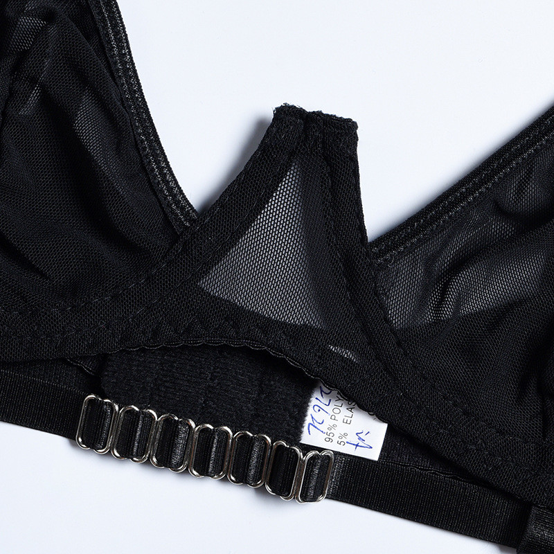 Set de sutien din plasă din 2 piese Yimunancy Set de lenjerie intima pentru femei, decupat gotic, chiloți negri Set de lenjerie sexy