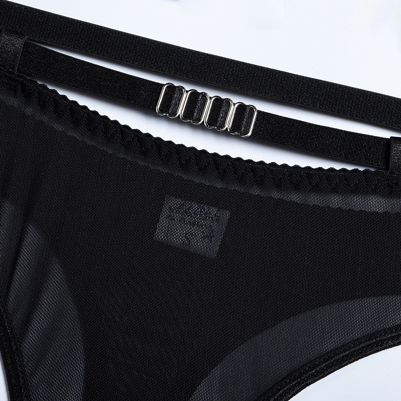 Set de sutien din plasă din 2 piese Yimunancy Set de lenjerie intima pentru femei, decupat gotic, chiloți negri Set de lenjerie sexy