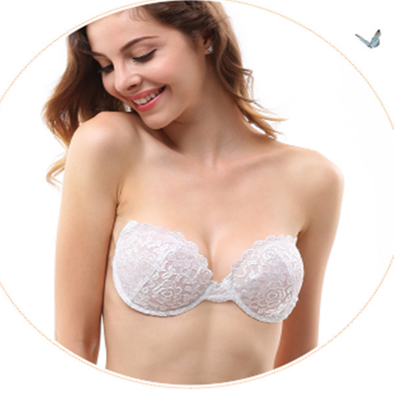 Novi čipkasti silikonski nevidljivi grudnjak s prozirnim bočnim krilima haljina s čeličnim prstenom skupljeni seksi grudnjak
