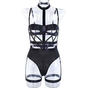 Yimunancy Bandage Bodysuit Дамско изрязано черно издълбано тесно боди Clubwear Секси боди Body Femme