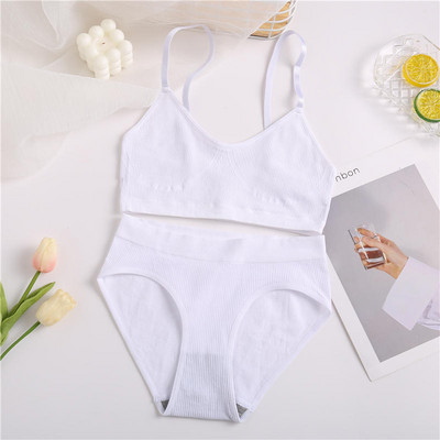 Set de sutien sexy de 2 buc. Lenjerie de corp fără sudură pentru femei Lenjerie de femeie Topuri cu nervuri Thong Chiloți cu talie înaltă Sutien extensibil Tank Crop Top