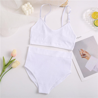 Set de sutien sexy de 2 buc. Lenjerie de corp fără sudură pentru femei Lenjerie de femeie Topuri cu nervuri Thong Chiloți cu talie înaltă Sutien extensibil Tank Crop Top