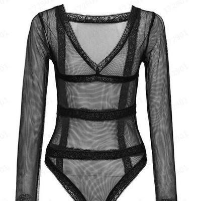 Body cu mânecă lungă din plasă, sexy, transparent, 2020