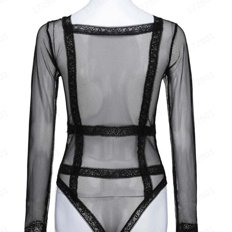Body cu mânecă lungă din plasă, sexy, transparent, 2020
