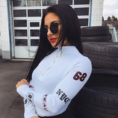 Naujas dizainas seksualus moteriškas vėžlys užtrauktukas priekyje muselių raidžių spauda ilgomis rankovėmis megzti šortai kombinezonas marškinėliai šliaužtinukai SML