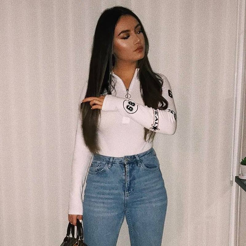 Naujas dizainas seksualus moteriškas vėžlys užtrauktukas priekyje muselių raidžių spauda ilgomis rankovėmis megzti šortai kombinezonas marškinėliai šliaužtinukai SML