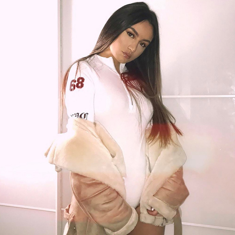 Naujas dizainas seksualus moteriškas vėžlys užtrauktukas priekyje muselių raidžių spauda ilgomis rankovėmis megzti šortai kombinezonas marškinėliai šliaužtinukai SML