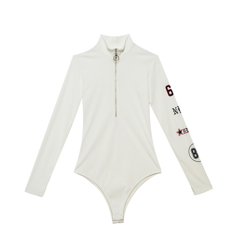 Naujas dizainas seksualus moteriškas vėžlys užtrauktukas priekyje muselių raidžių spauda ilgomis rankovėmis megzti šortai kombinezonas marškinėliai šliaužtinukai SML