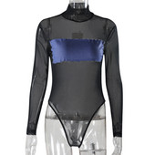 Patchwork Mesh Skinny Bodysuit 2019 Νέα μόδα του δρόμου Σέξι γυναίκες One Piece See Through Jumpsuits Femme Playsuits Rompers Mujer