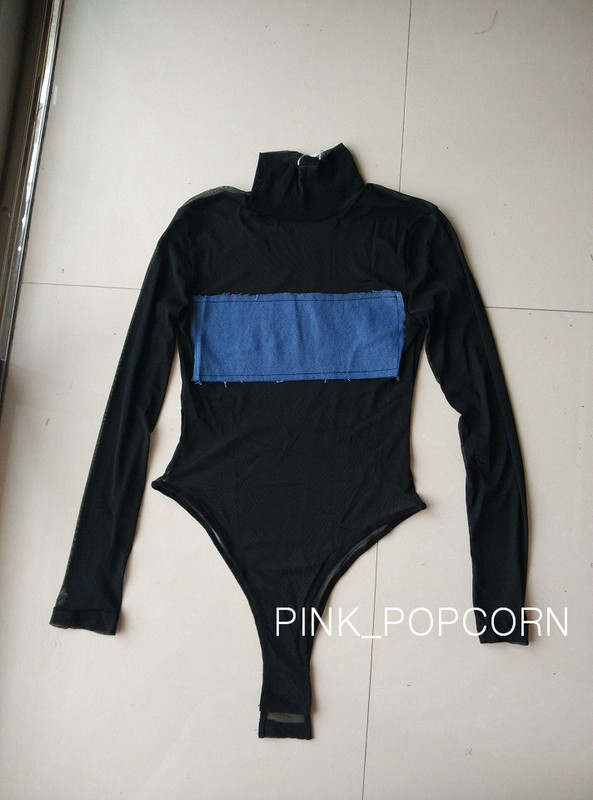 Patchwork Mesh Skinny Bodysuit 2019 Νέα μόδα του δρόμου Σέξι γυναίκες One Piece See Through Jumpsuits Femme Playsuits Rompers Mujer