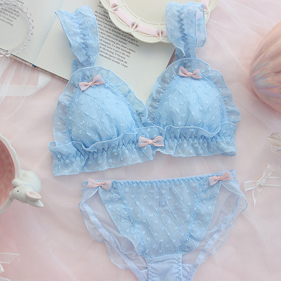 Σετ γιαπωνέζικου σουτιέν και εσώρουχα Γλυκά χαριτωμένα φοιτητικά εσώρουχα δαντέλα Μικρό στήθος Σετ σουτιέν Δωρεάν Σετ σουτιέν Lolita Style