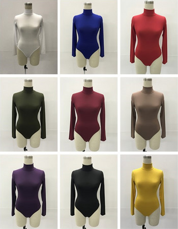 Ypser Sexy Solid Knitted Turtle Neck Skinny Warm Дамско боди с дълъг ръкав Bodycon Sheer Bodysuit