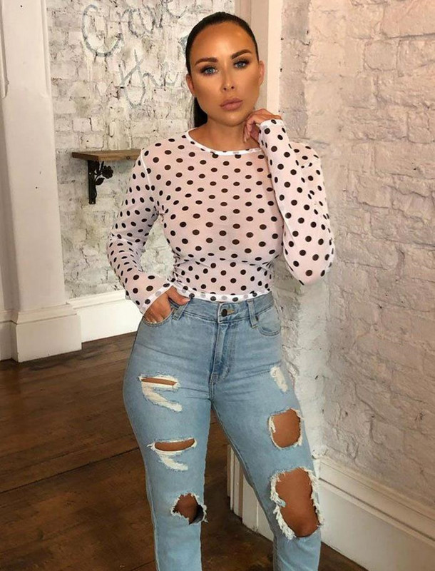 BKLD Body de toamnă bodycon cu puncte imprimate pentru femei Salopete sexy cu mânecă lungă Body pentru femei Streetwear Topuri din plasă dintr-o bucată