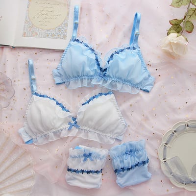 Set de sutien din dantelă japonez Fairy Lenjerie de corp pentru student drăguț Lolita Sutien dulce și confortabil, broderie de pluș, lenjerie de femeie