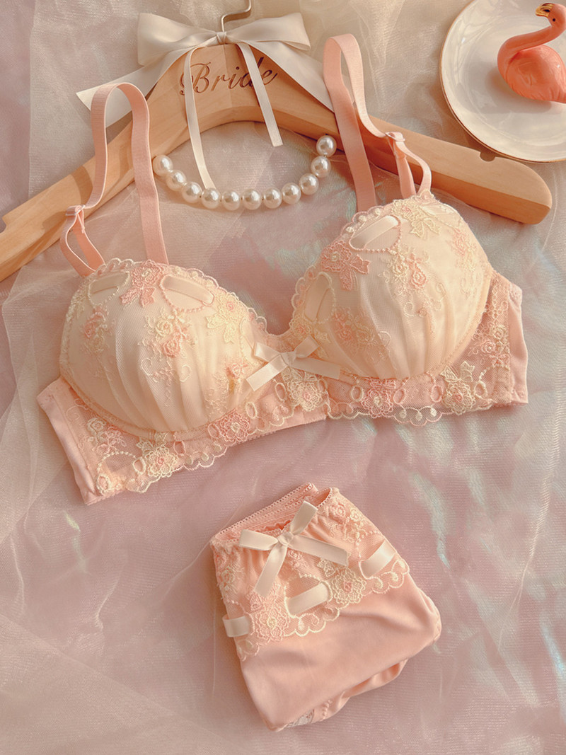 My melody push up sutien dulce fata fara inel de otel set sutien cupa subtire brodata cu banda confortabila de matase drăguț lenjerie proaspătă pa