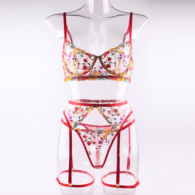 Εσώρουχα Αισθησιακά Δαντελένια Εσώρουχα Διαφανές Κέντημα 3 τεμαχίων Καλτσοδέτες Φανταχτά όμορφα κοντά κιτ περιποίησης δέρματος Intimate